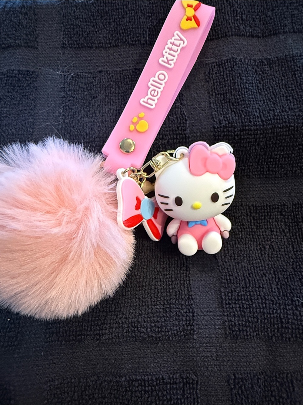 Hello Kitty Pink and White Fluffy Pom Keyring